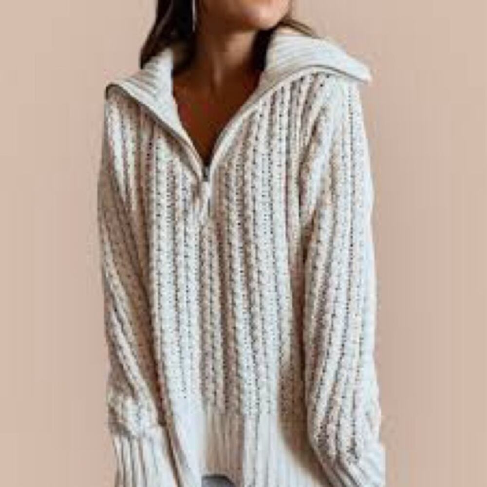 Aerie Quarter Zip Cream Loose Knit Sweater Size XL B3 - Picture 2 of 11